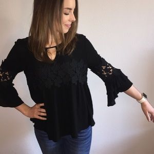 Bell Sleeve Floral Lace Top